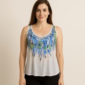 Cato's Paillette Peacock Summer Plus Size Tank Sz 22/24